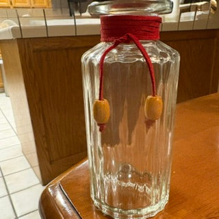Vintage Pier 1 Glass Bottle with Red Twine & Beads