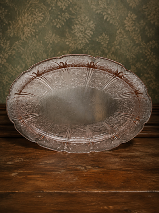 1930s Jeannette Pink Depression Glass Floral Poinsettia Oval Platter