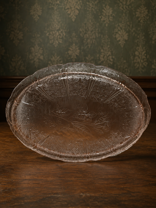 1930s Jeannette Pink Depression Glass Floral Poinsettia Oval Platter