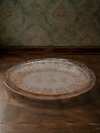 1930s Jeannette Pink Depression Glass Floral Poinsettia Oval Platter