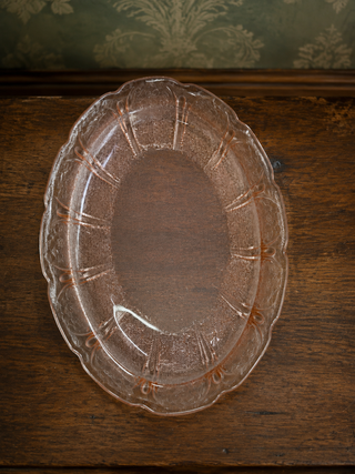 1930s Jeannette Pink Depression Glass Floral Poinsettia Oval Platter