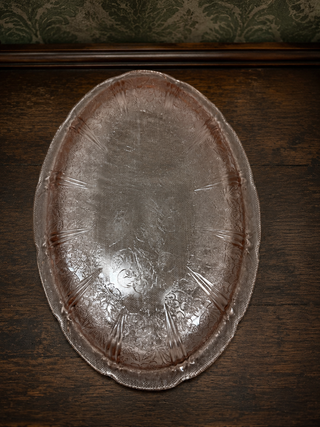 1930s Jeannette Pink Depression Glass Floral Poinsettia Oval Platter