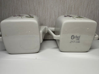 Vintage Art Deco Square Shaped Creamer and Square Sugar Bowl HandPaintd Flowers