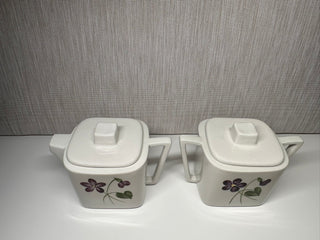Vintage Art Deco Square Shaped Creamer and Square Sugar Bowl HandPaintd Flowers