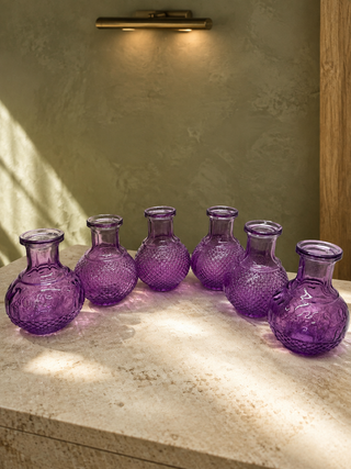 Set of 6 Amethyst Purple Hobnail Glass Bud Vases Boho Wedding Table Decor