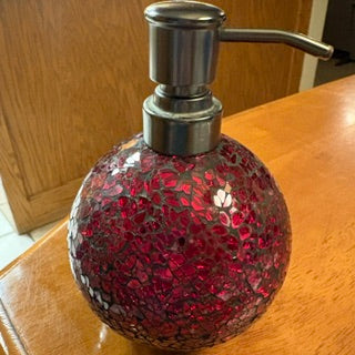 Red Glass Mosaic Lotion or Soap Dispenser