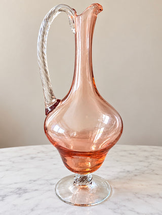 Vintage Blush Pink Art Glass Ewer