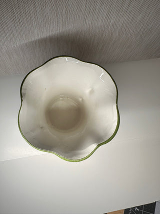 Hand Painted Ruffled Top Italian Vase with Handles