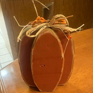 Rustic Orange Wood Pumpkin Shelf Sitter