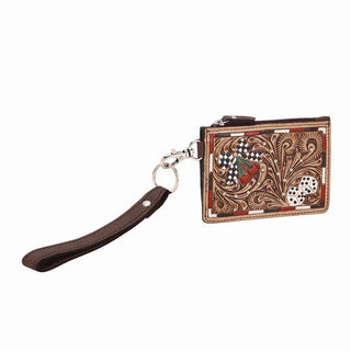 Hand Tooled Card Holder Tan Dice and Cherries