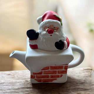 Miniature Ceramic Santa In A Chimney Teapot