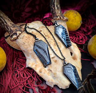 Real Spiderweb Coffin Black Necklace
