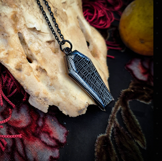 Real Spiderweb Coffin Black Necklace