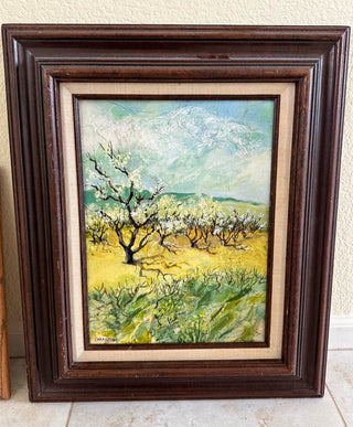 Original 1959 Acrylic Paintings California Scenes: Los Gatos Orchard • Signed Celia K. Hamilton (local artist), RSV