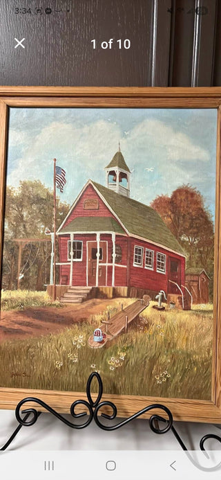 Vintage Red Schoolhouse Painting