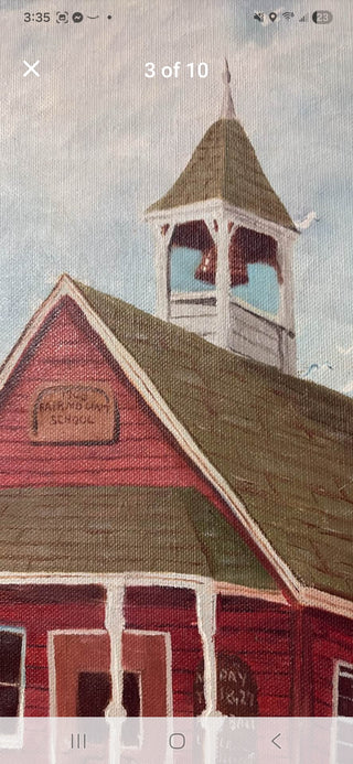 Vintage Red Schoolhouse Painting