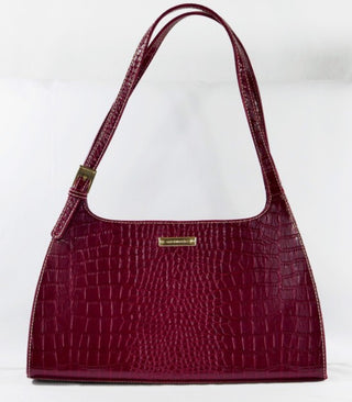 Vintage Liz Claiborne Dark Red Patent Crocodile Shoulder Bag | 8.5x14.5” | Excellent Condition, RSV