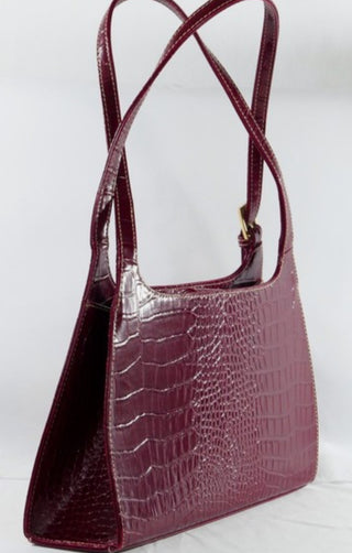 Vintage Liz Claiborne Dark Red Patent Crocodile Shoulder Bag | 8.5x14.5” | Excellent Condition, RSV