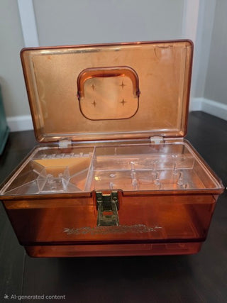 Vintage 1950's Wil-Hold translucent amber plastic sewing box