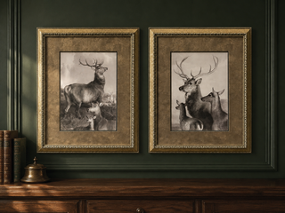 Set of 2 Paragon  Gallery Framed Deer & Stag Wildlife Art Prints