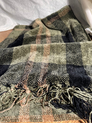 Green & Black Silk Blend Woven Scarf