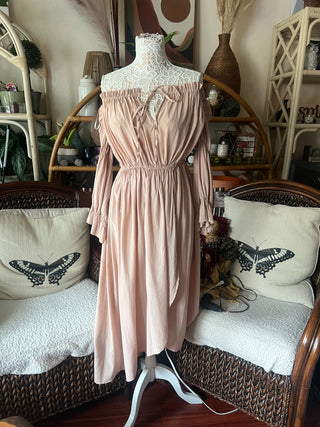 MJ94-Tan off shoulder dress