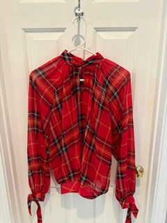 Festive Red Plaid Sheer Blouse NWT
