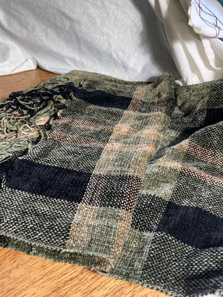 Green & Black Silk Blend Woven Scarf