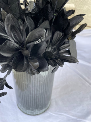 Corrugated Metal Vase w/ Black Flowers