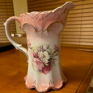 Pink Victorian Hand Painted Pitcher, 8"