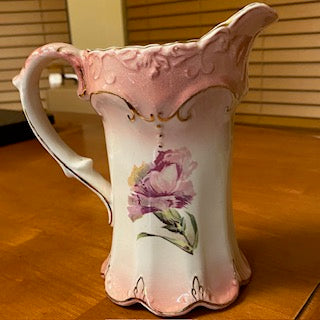 Pink Victorian Hand Painted Floral Pitcher 6"