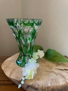 Vtg Nachtmann Crystal Bud Green Vase, German Crystal MCM