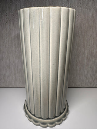 Vintage Cameron Clay Celadon Vase 9 1/4" Tall Zinnia Relief