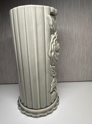Vintage Cameron Clay Celadon Vase 9 1/4" Tall Zinnia Relief