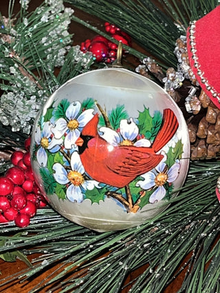 Vtg Holiday Greetings Satin Ornament with Cardinal by Ambassador RSV|128432