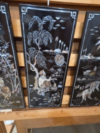 Vintage lacquered set of 4 Mother of Pearl beautiful 19" × 8"