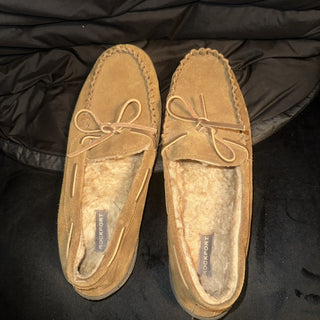 Men's Size 10.5-11 Rockport Brown Suede Leather Moccasin Slippers #47 VV MTS