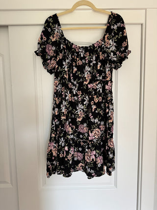 XXL - Short Black Floral Dress - RSV|83213