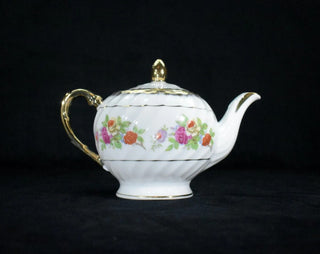 Vintage Fine Porcelain Teapot, Roses, Gold Gilding, & Swirled Design MTS (B3)|61747