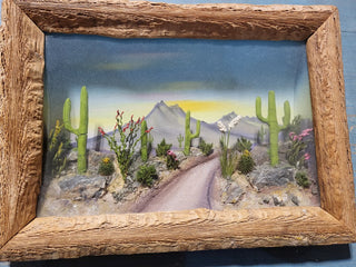 Rare Vintage Diorama Desert Scene Sahuaro Cactus Handmade MTS