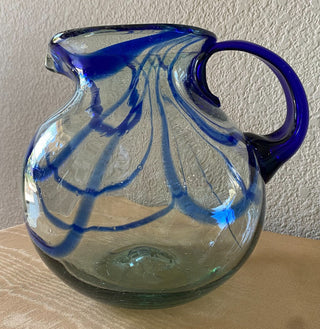 Blue Swirl Hand Blown Pitcher RSV