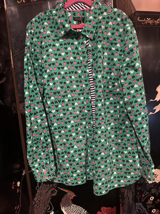 Talbots Green Ladybug Hearts Button down Shirt #47 VV MTS|99457