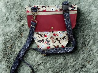 Dog Walking Bag (Beige) with Black Swirled Crossbody Strap and Black Swirled dog Coillar|81260