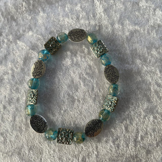 turquoise color & silver tone stretchy bracelet RSV