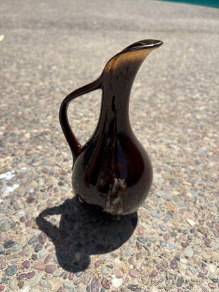 Dalton Ewer Vase Pitcher 9" Brown Gold Drip Glaze MTS
