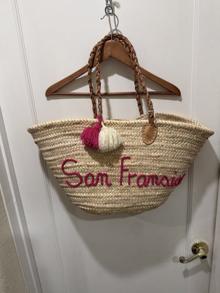 Vintage, beautiful embroidered Hot Pink "San Fransisco," ready for Stinson Beach or any Bay Area shopping spree or trip  #63 VV MTS