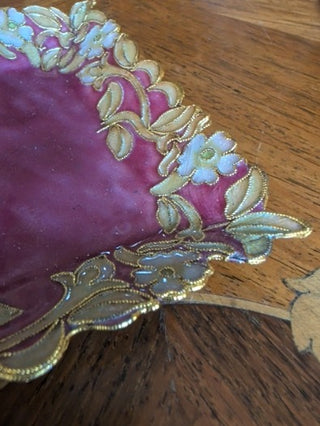 Vintage Pink Enamel Gold Filigree Floral Vanity Dresser Tray NIS