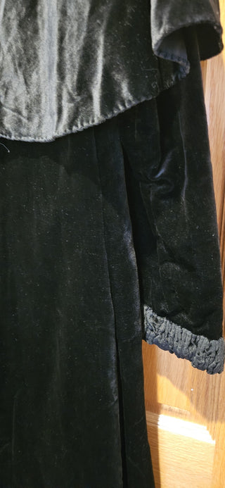 Victorian Black Velvet Coat, Hand Sewn, Sz M, RSV|121380