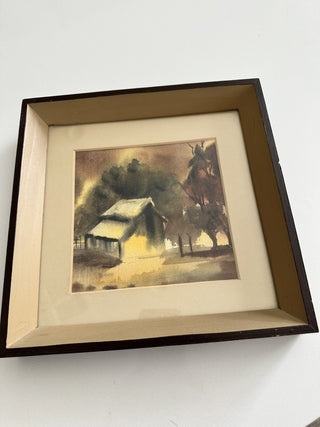 Vintage Original Barn Landscape Watercolor MTS