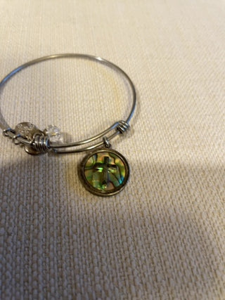 Silver bangle, charm bracelet, iridescent Cross